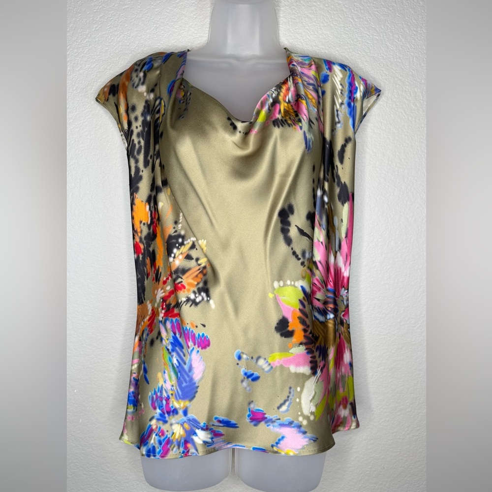 Escada Neela Silk Cowl Neck Blouse Sz 4 Multicolor Elegant Silk Top